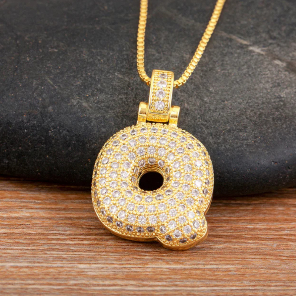 Crystal Embedded Initial Letter Necklace-Personalized Jewels