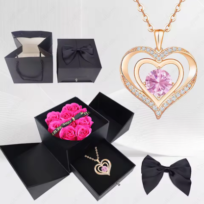 Stylish Pendant Necklace With Rose Gift Box Women Jewelry Set