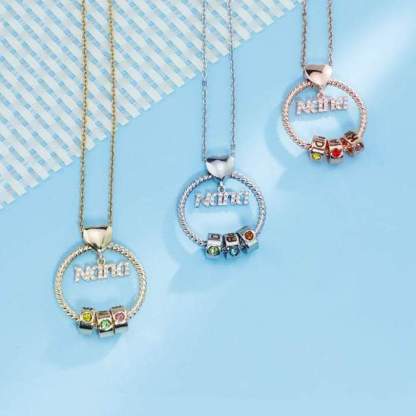 Personalized Family Pendant Necklace With Name Beads And Birthstone