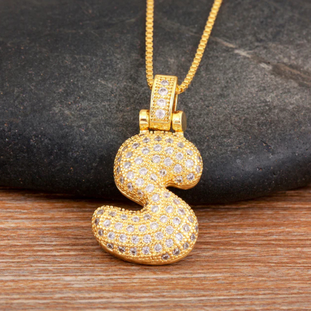 Crystal Embedded Initial Letter Necklace-Personalized Jewels