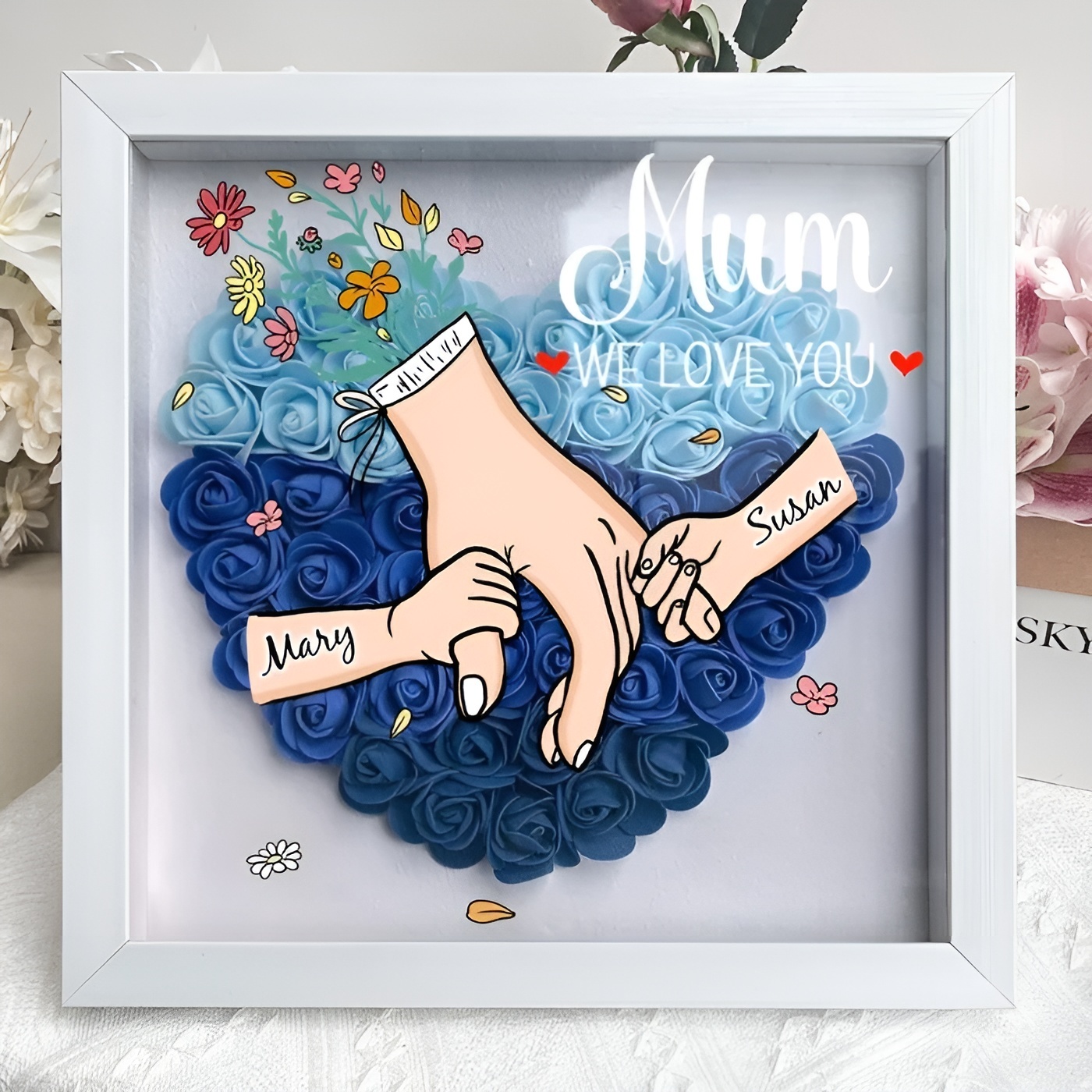 Decorative Family Flower Shadow Box With Custom Design