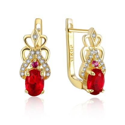 18K Gold Hoop Earrings - Cubic Zirconia Fashion Earring - Red Stoned Fancy Ear Stud - Party Accessorise Fashion Earring - Classy Women Jewelry - Suitable For Girls Of All Ages - Personalized Jewel