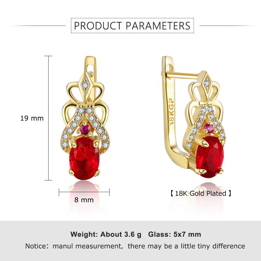 18K Gold Hoop Earrings - Cubic Zirconia Fashion Earring - Red Stoned Fancy Ear Stud - Party Accessorise Fashion Earring - Classy Women Jewelry - Suitable For Girls Of All Ages - Personalized Jewel