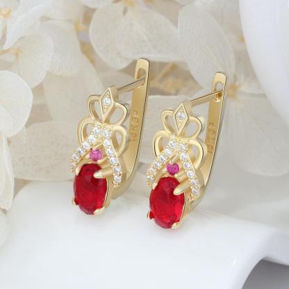 18K Gold Hoop Earrings - Cubic Zirconia Fashion Earring - Red Stoned Fancy Ear Stud - Party Accessorise Fashion Earring - Classy Women Jewelry - Suitable For Girls Of All Ages - Personalized Jewel
