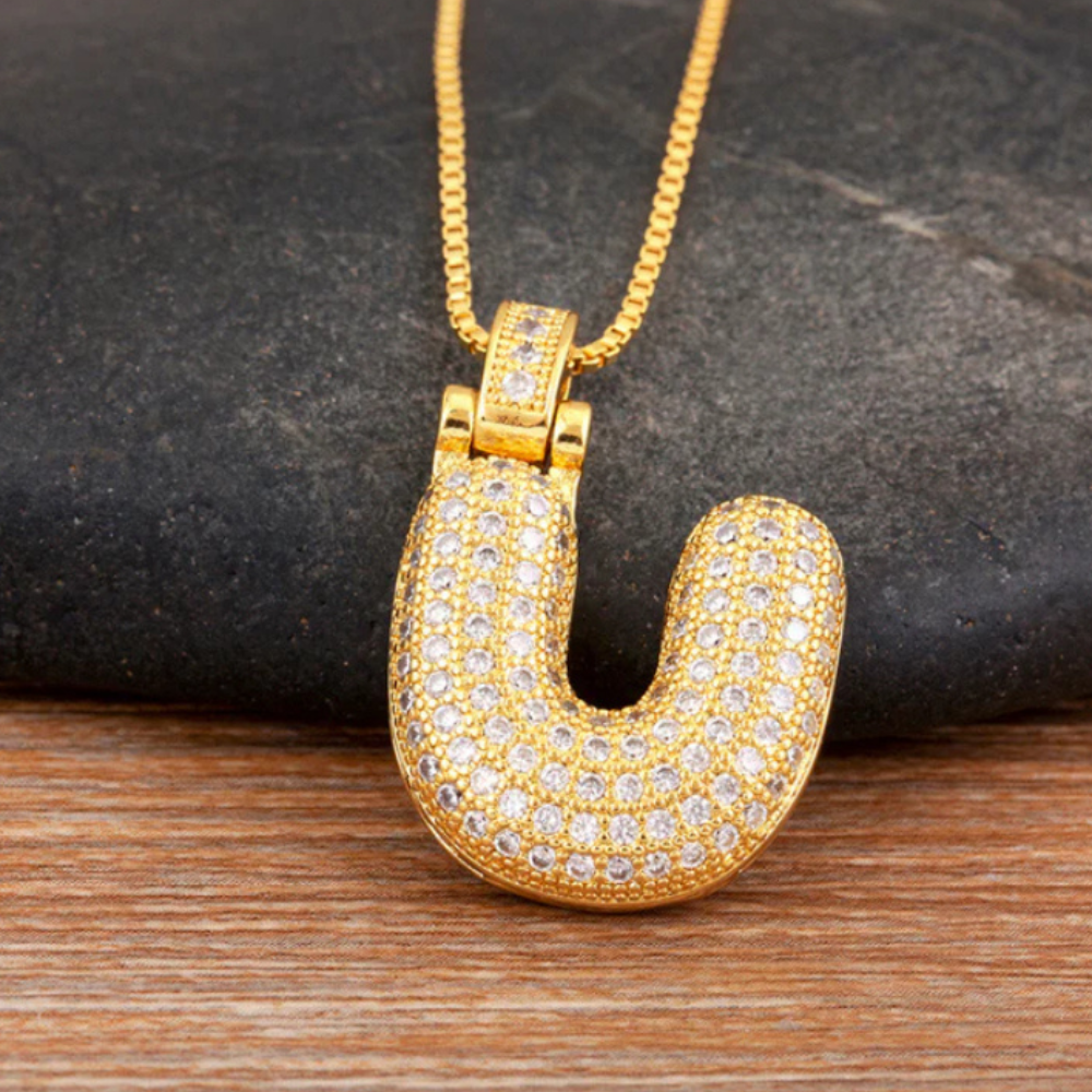 Crystal Embedded Initial Letter Necklace-Personalized Jewels