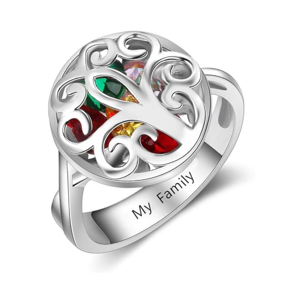 Customized Gold Color Rings Hollow With Birthstone Engrave Name Trendy Rings