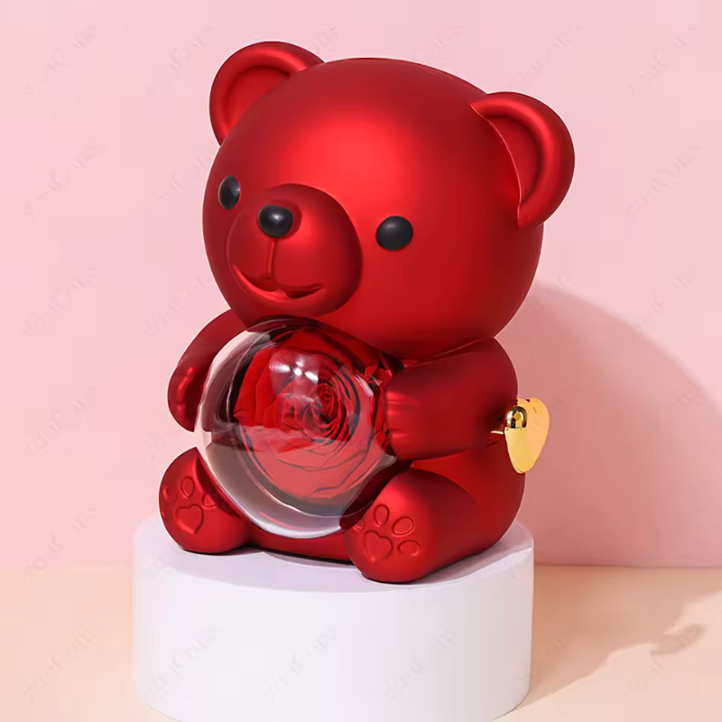 Elegant Crystal Pendant Necklace With Rose Bear Gift Box