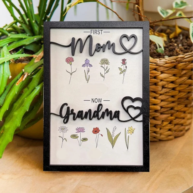 Custom Family Names Birth Flower Wooden Craft Frame