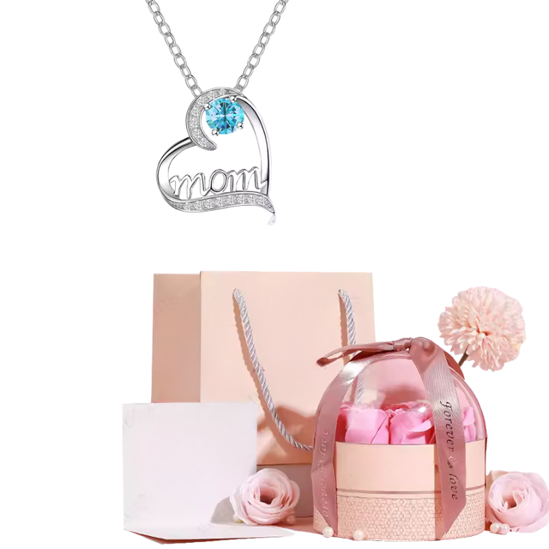 Mom Pendant Necklace With Rose Flower Gift Box Jewelry Set
