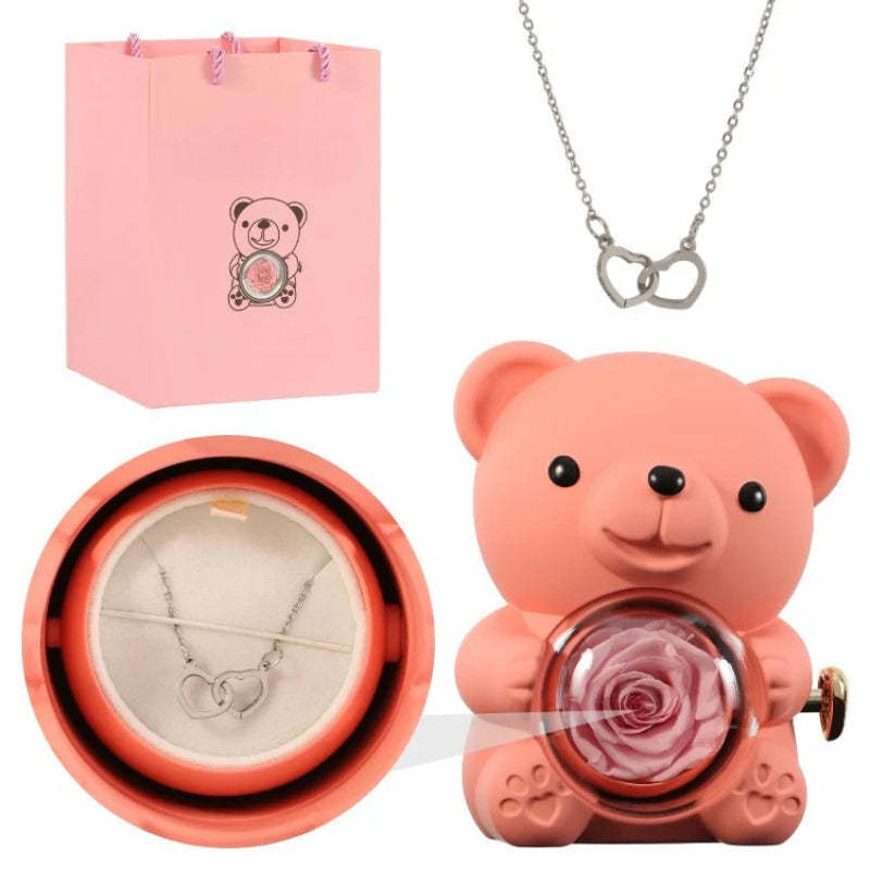 Personalized Rose Bear With Engraved Necklace Charm-Personalized Jewels