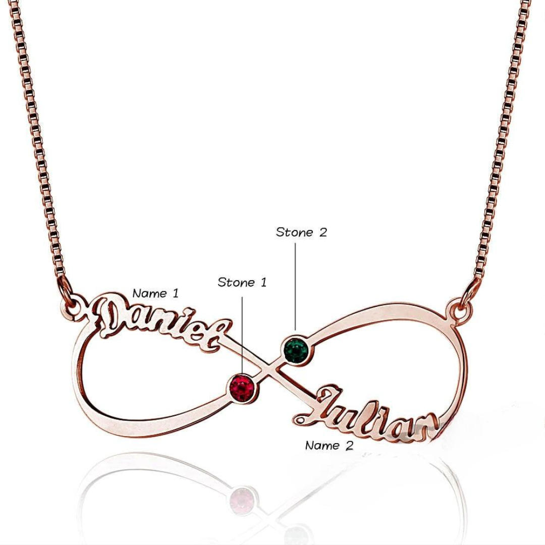 Personalized Infinity 925 Sterling Silver Necklace Name & Love Birthstone Pendant with Box Christmas & Anniversary Gift
