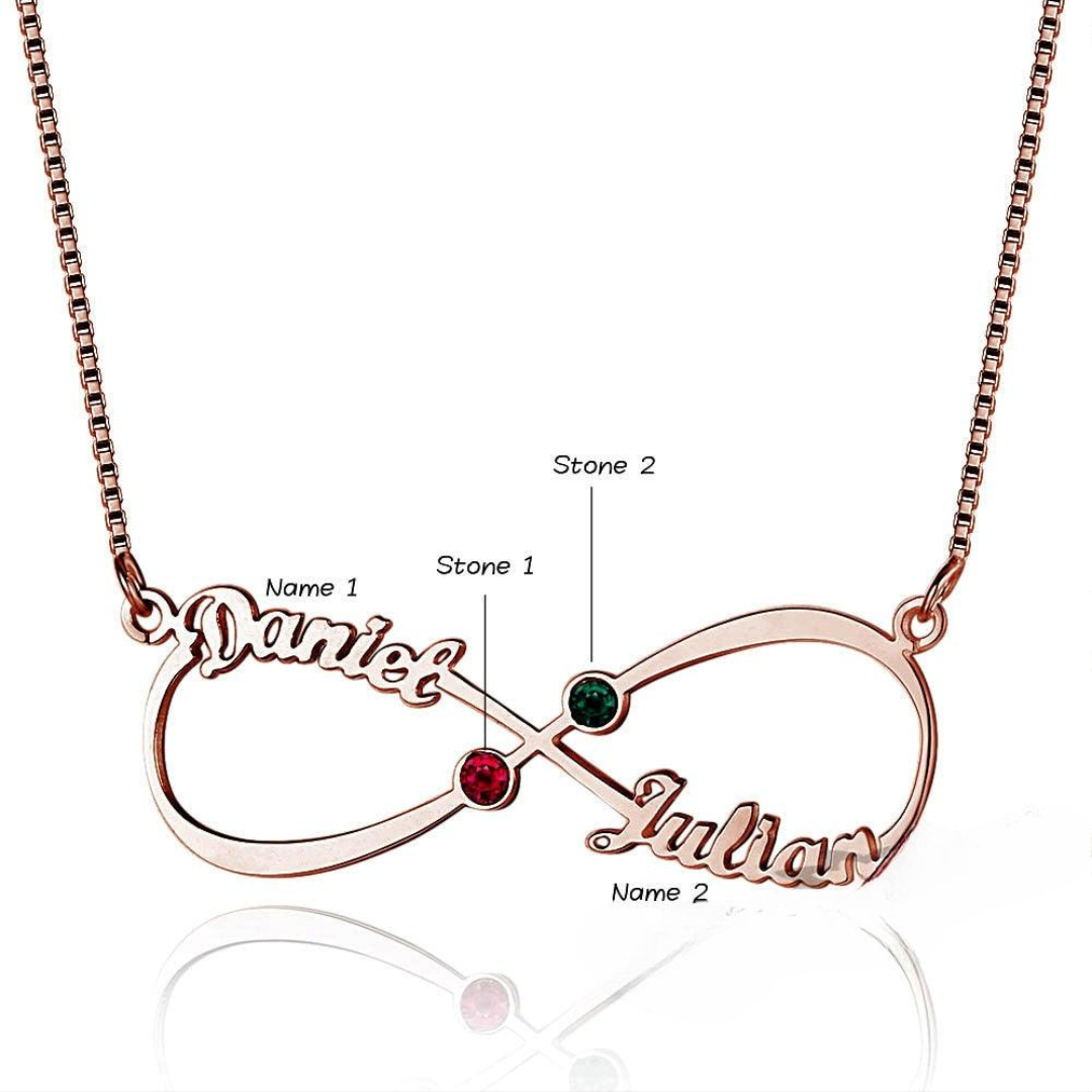 Personalized Infinity 925 Sterling Silver Necklace Name & Love Birthstone Pendant with Box Christmas & Anniversary Gift