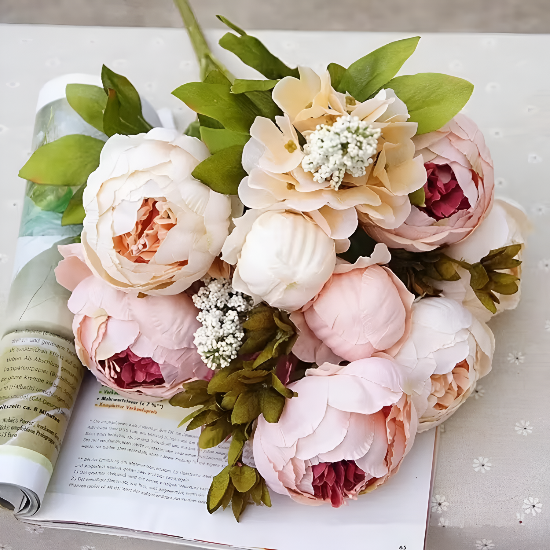 Decorative Peony Flower Arrangement With Full Blooms For Tabletop