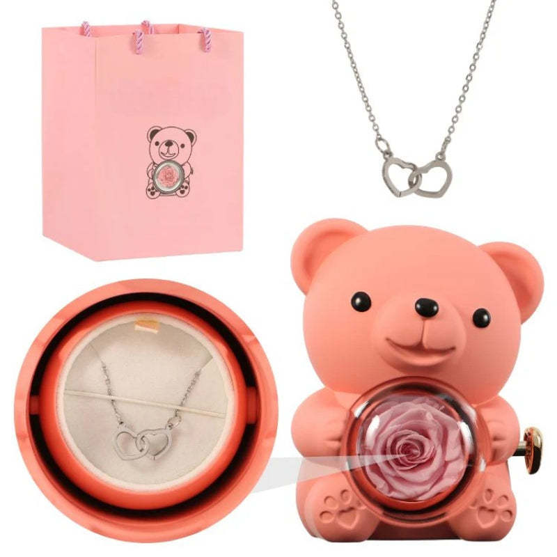 Personalized Rose Bear With Engraved Necklace Charm-Personalized Jewels