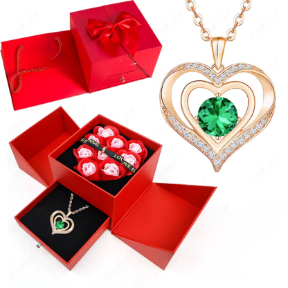 Stylish Pendant Necklace With Rose Gift Box Women Jewelry Set