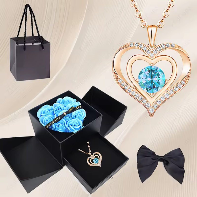 Stylish Pendant Necklace With Rose Gift Box Women Jewelry Set
