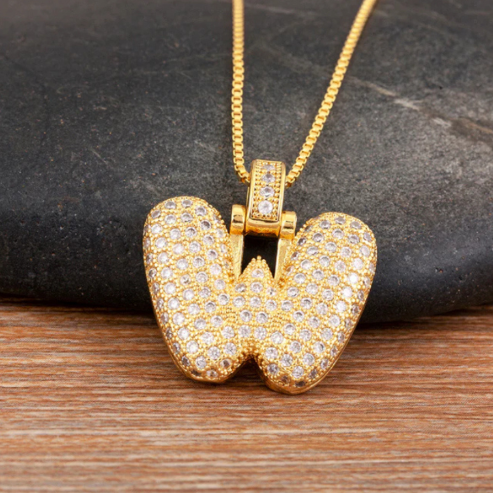 Crystal Embedded Initial Letter Necklace-Personalized Jewels