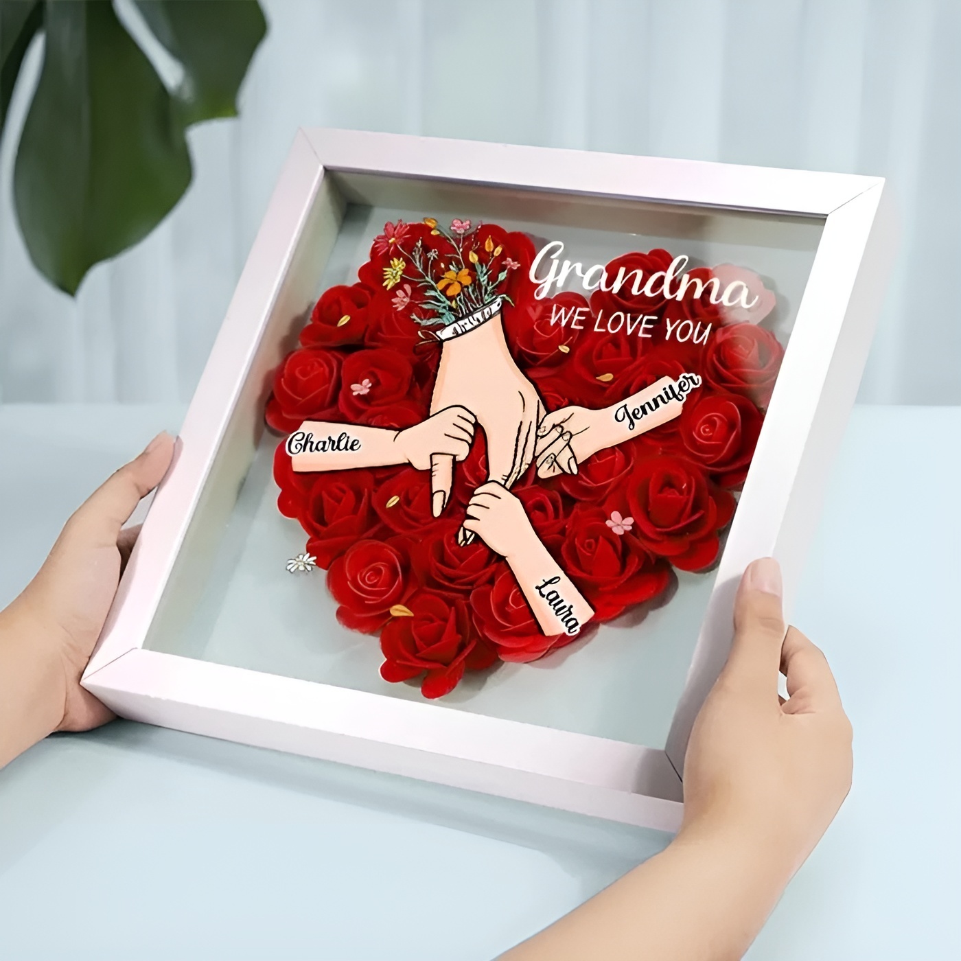 Decorative Family Flower Shadow Box With Custom Design