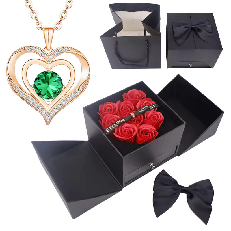 Stylish Pendant Necklace With Rose Gift Box Women Jewelry Set