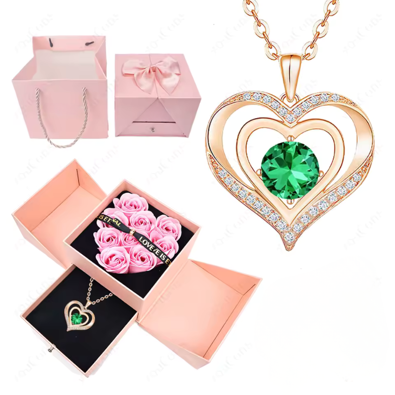 Stylish Pendant Necklace With Rose Gift Box Women Jewelry Set