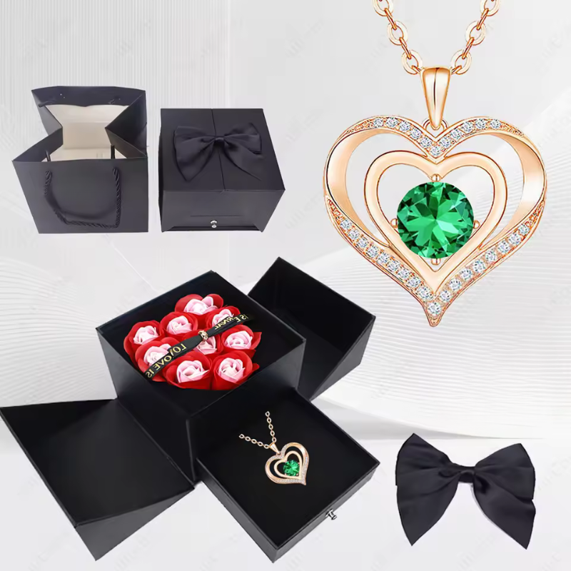 Stylish Pendant Necklace With Rose Gift Box Women Jewelry Set