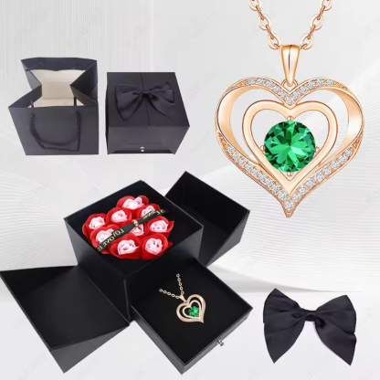 Stylish Pendant Necklace With Rose Gift Box Women Jewelry Set