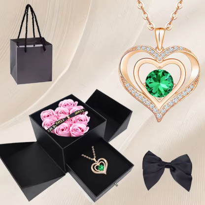 Stylish Pendant Necklace With Rose Gift Box Women Jewelry Set