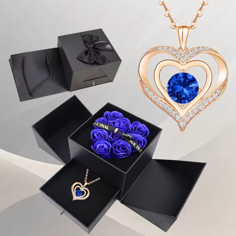 Stylish Pendant Necklace With Rose Gift Box Women Jewelry Set
