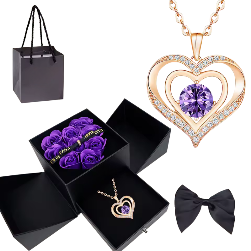 Stylish Pendant Necklace With Rose Gift Box Women Jewelry Set