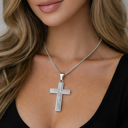 Vintage Cross Pendant Necklace Jesus bless you anniversary gift Steel Stamp Cross Necklace Unisex Fade-Resistant Personalized Hip-Hop Faith Jewelry for Men Women jesus crucifix pendant