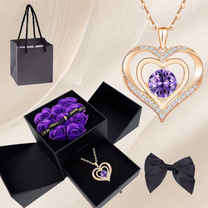 Stylish Pendant Necklace With Rose Gift Box Women Jewelry Set