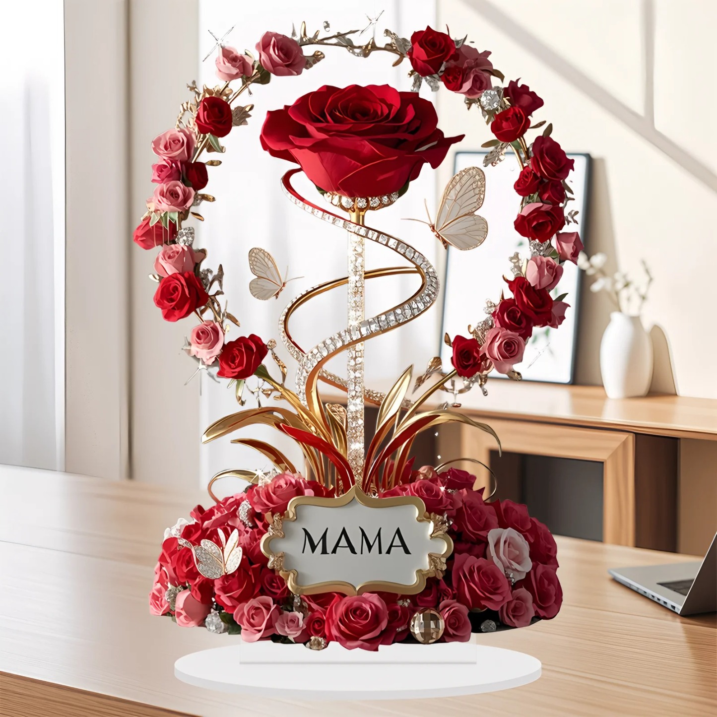 2D Acrylic Rose Desk Ornament Decoration Gift For Mothers Day