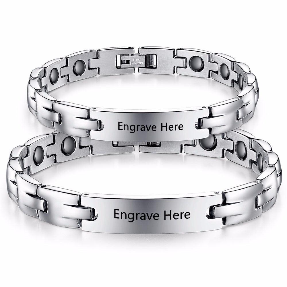 2pcs Lovers' Personalized Engrave Name Bracelets Custom Text 205mm Stainless Steel Bracelets & Bangles - Personalized Jewel