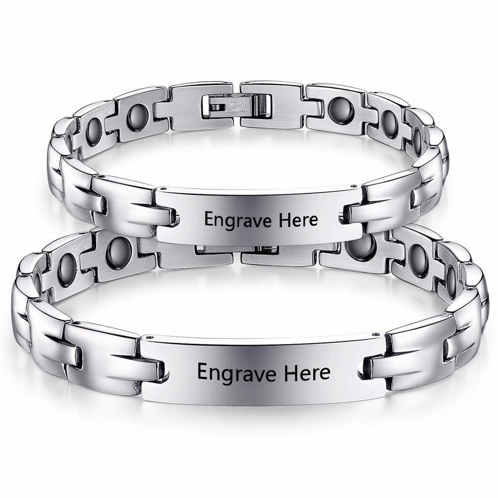 2pcs Lovers' Personalized Engrave Name Bracelets Custom Text 205mm Stainless Steel Bracelets & Bangles - Personalized Jewel