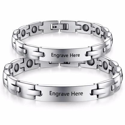 2pcs Lovers' Personalized Engrave Name Bracelets Custom Text 205mm Stainless Steel Bracelets & Bangles - Personalized Jewel