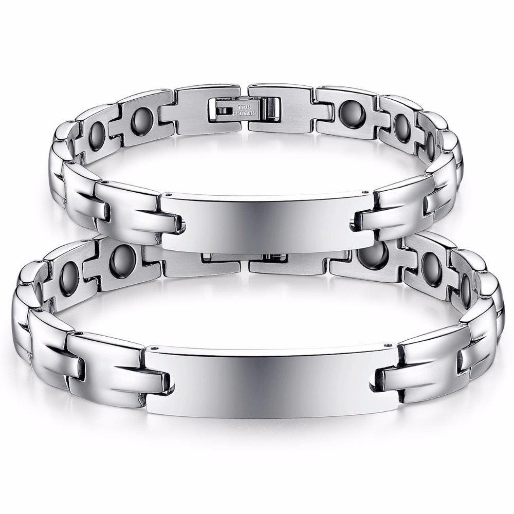 2pcs Lovers' Personalized Engrave Name Bracelets Custom Text 205mm Stainless Steel Bracelets & Bangles - Personalized Jewel