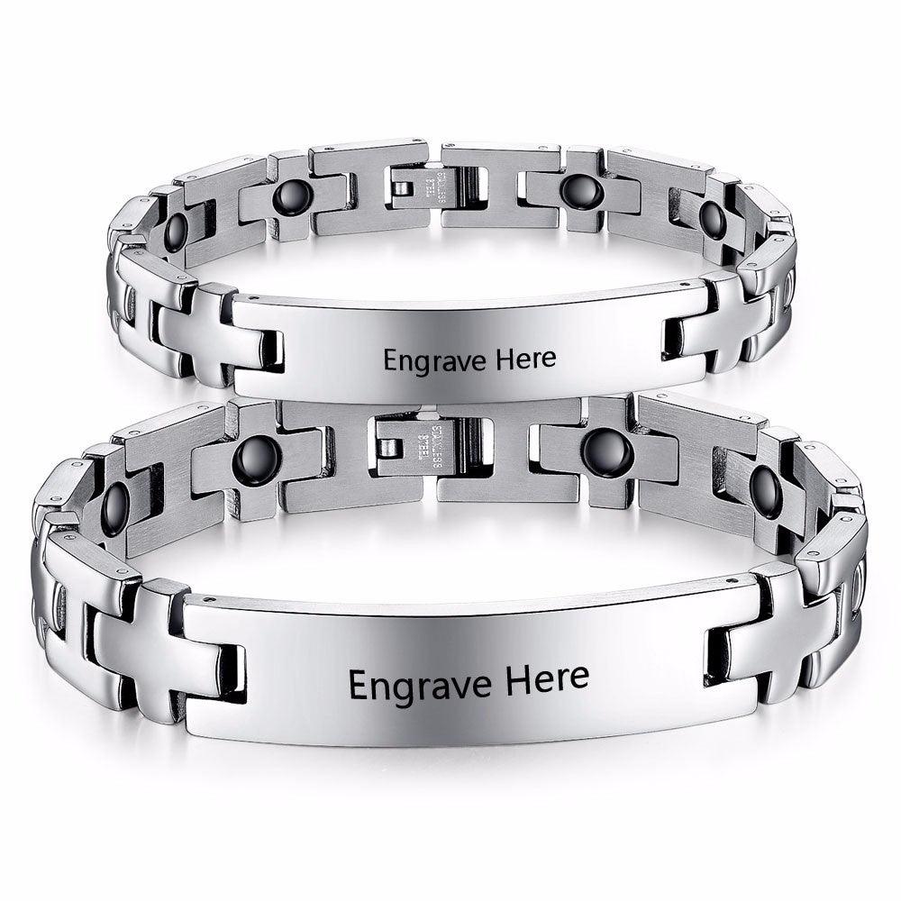 2pcs Personalized Engrave Hologram Bracelets For Lovers' Custom Text Stainless Steel Bracelets & Bangles - Personalized Jewel