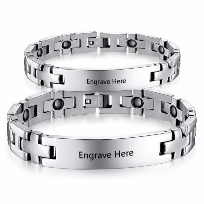 2pcs Personalized Engrave Hologram Bracelets For Lovers' Custom Text Stainless Steel Bracelets & Bangles - Personalized Jewel