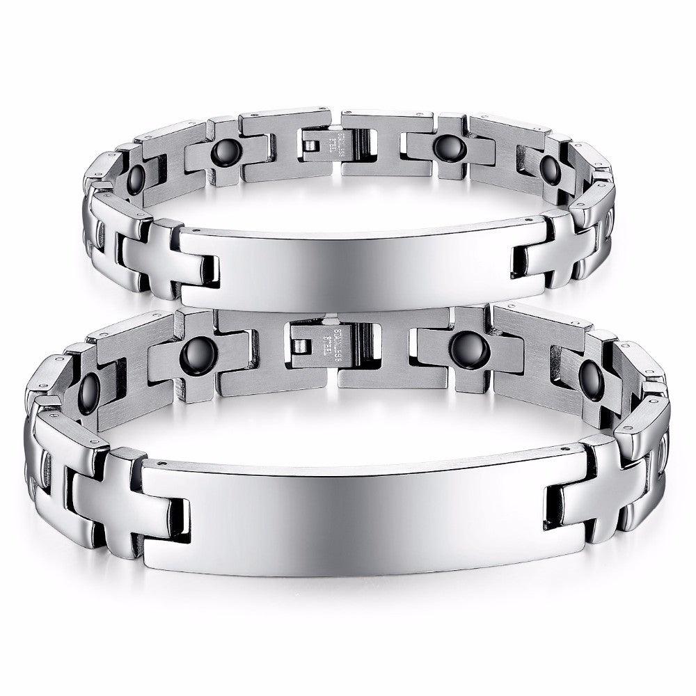 2pcs Personalized Engrave Hologram Bracelets For Lovers' Custom Text Stainless Steel Bracelets & Bangles - Personalized Jewel
