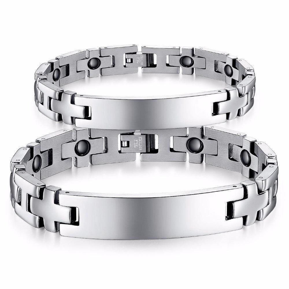 2pcs Personalized Engrave Hologram Bracelets For Lovers' Custom Text Stainless Steel Bracelets & Bangles - Personalized Jewel