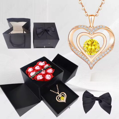 Stylish Pendant Necklace With Rose Gift Box Women Jewelry Set