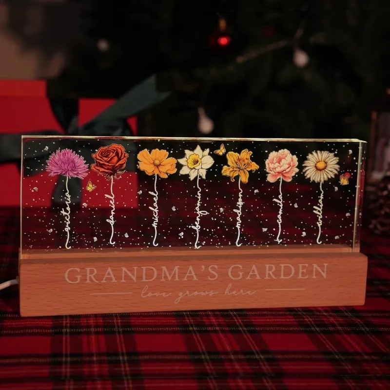 Personalized Birth Flower Keepsake With Light Display And Name 