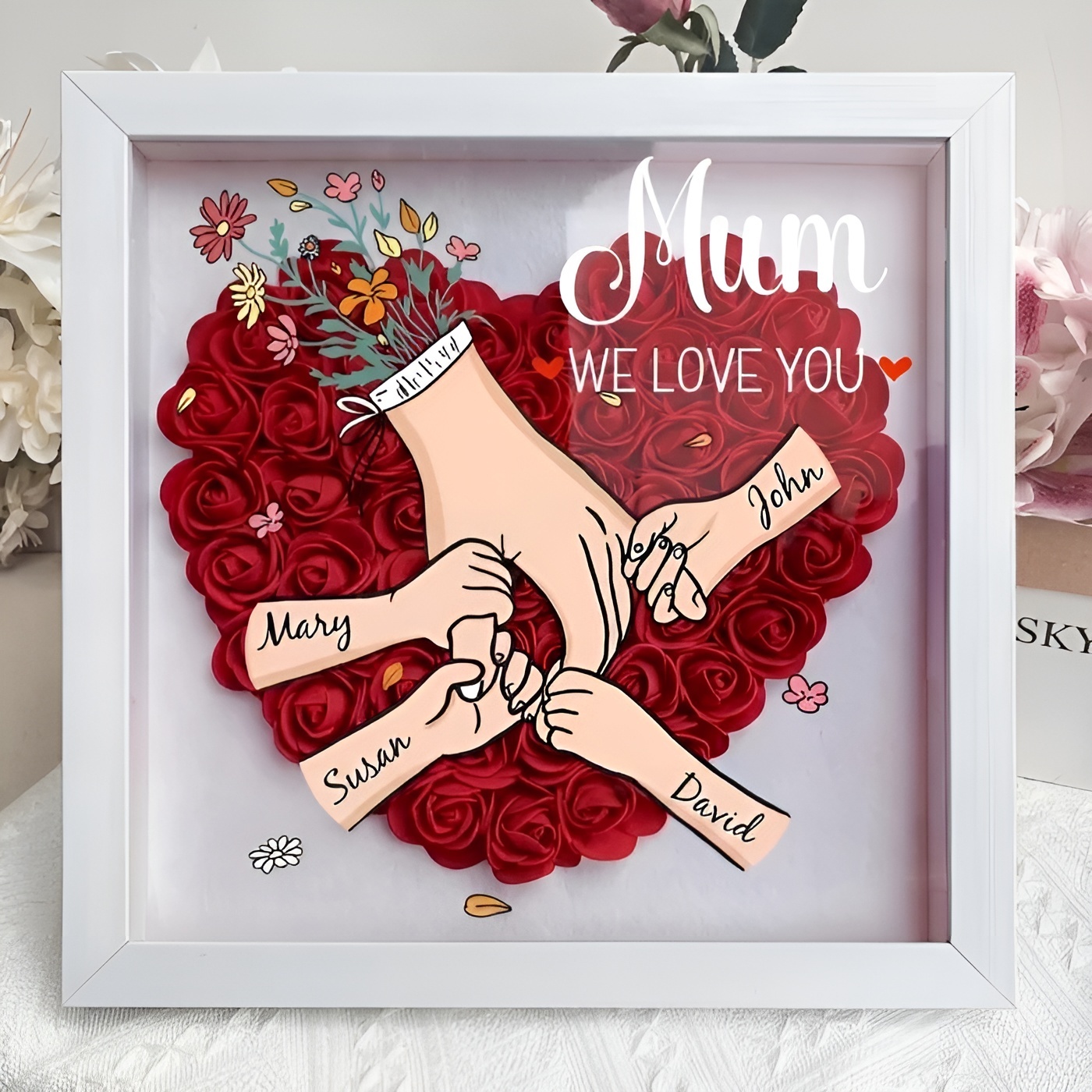 Decorative Family Flower Shadow Box With Custom Design