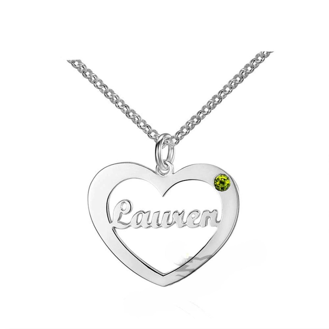Personalized 925 Sterling Silver Heart Necklace Custom Birthstone And Name Pendant For Christmas Gift