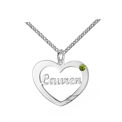 Personalized 925 Sterling Silver Heart Necklace Custom Birthstone And Name Pendant For Christmas Gift