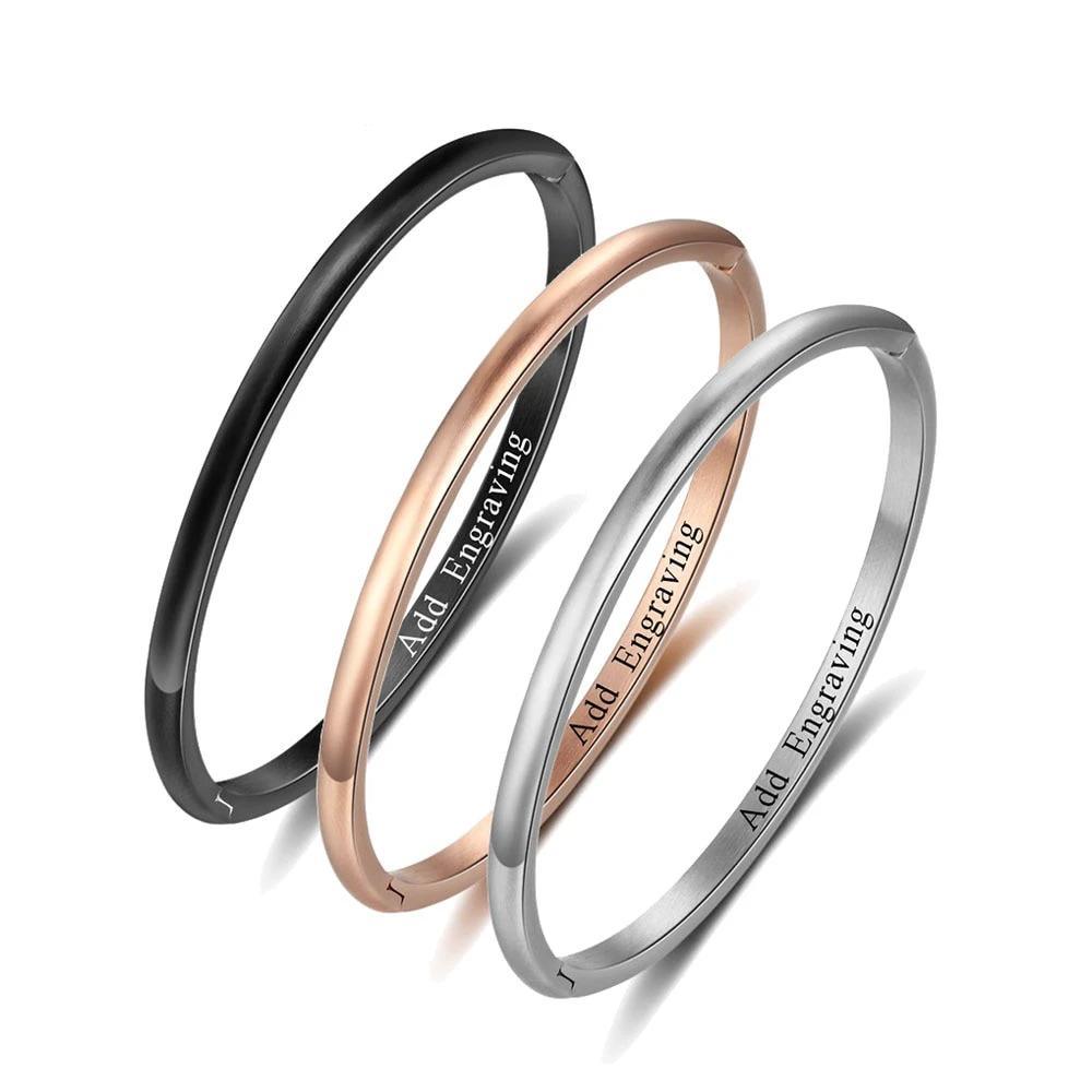3 Colors Personalized Gift Engraved Name Inside ID Bangle For Women Stainless Steel Bracelets & Bangles - Personalized Jewel