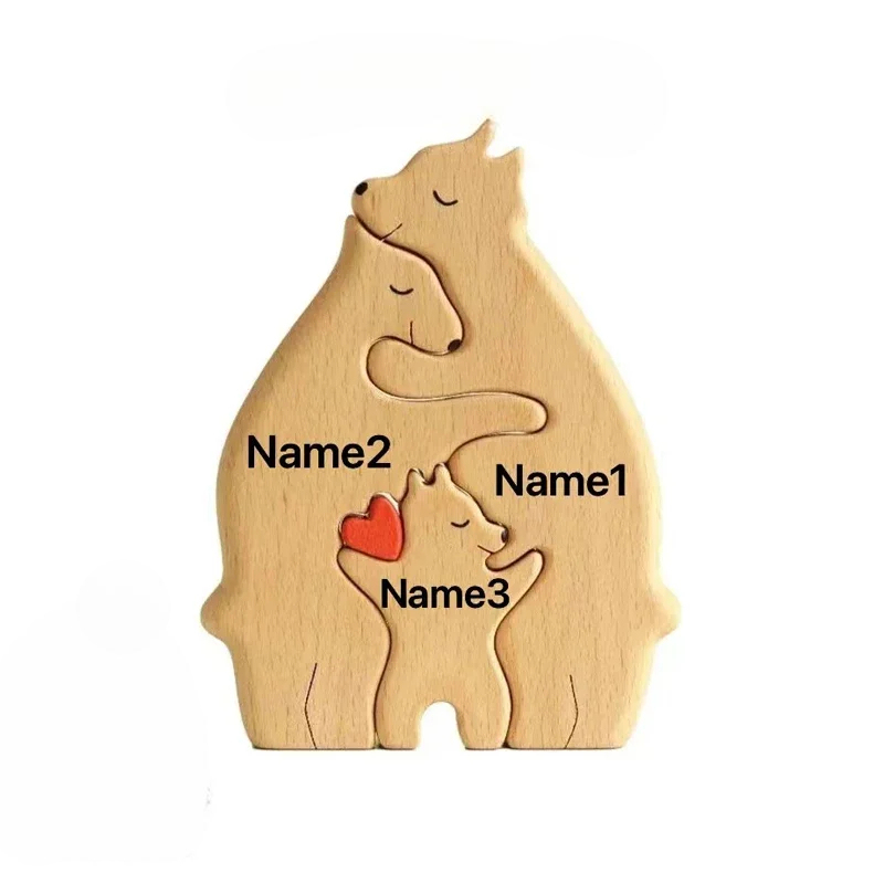 Personalized Wooden Bear Family Puzzle Gift For Baby And Mom