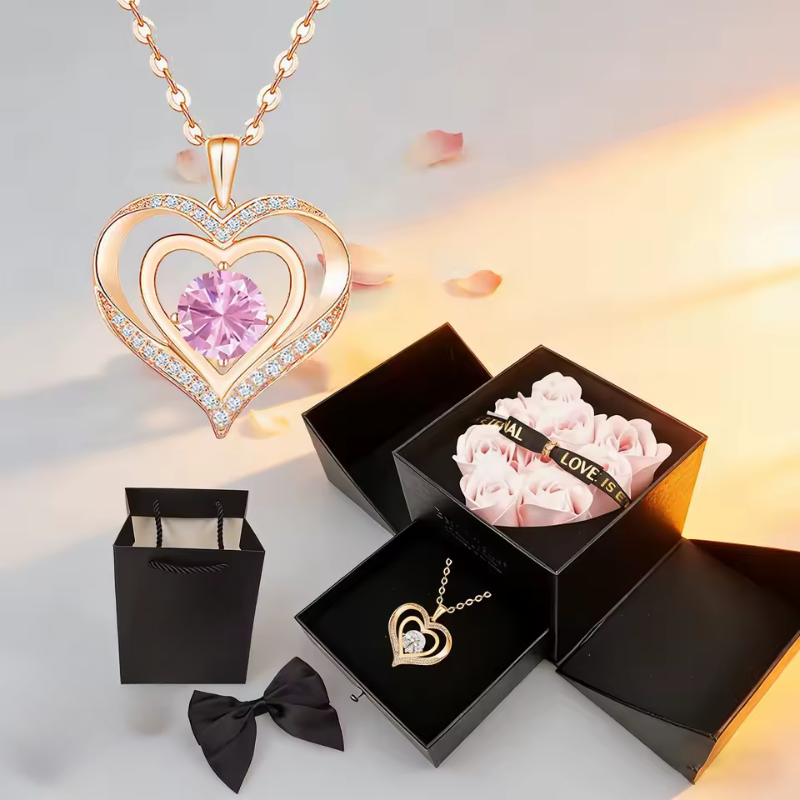 Stylish Pendant Necklace With Rose Gift Box Women Jewelry Set