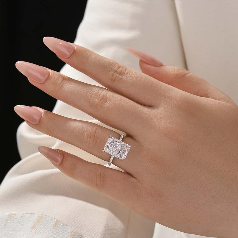 Radiant Cut Bridal Ring With Half Eternity Band And 5A Cubic Zirconia