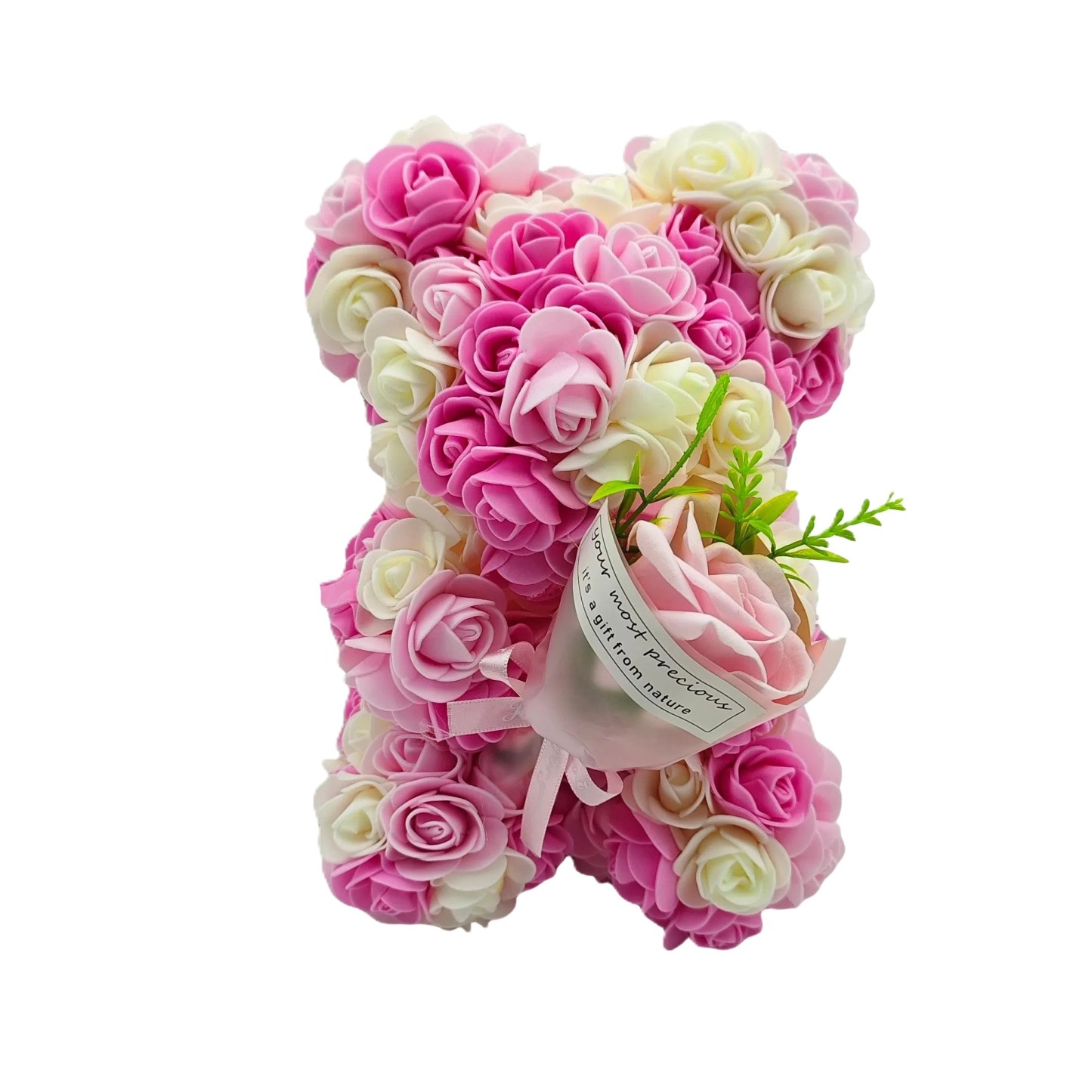 Artificial Rose Bear With Decorative Flower Bouquet Gift For Mothers Day